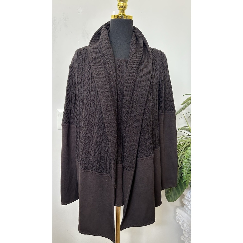 St. John Knit 2Pc Set Cable Brown Knit Cardigan Sweater/Shell Tank Top Sz M $595